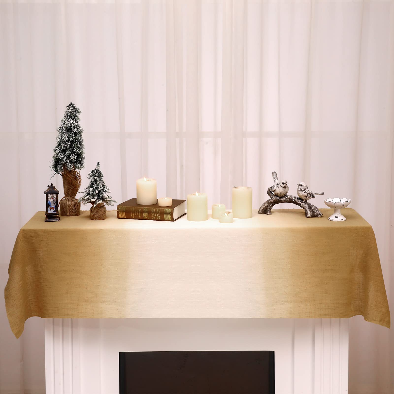 Photo 1 of 24 x 60 Inches Jute Christmas Jesus Table Runner Thanksgiving Jute Linen Jesus Table Runner Fall Jesus Decorations Table Runner Winter Mantle Scarves Cover for Holiday