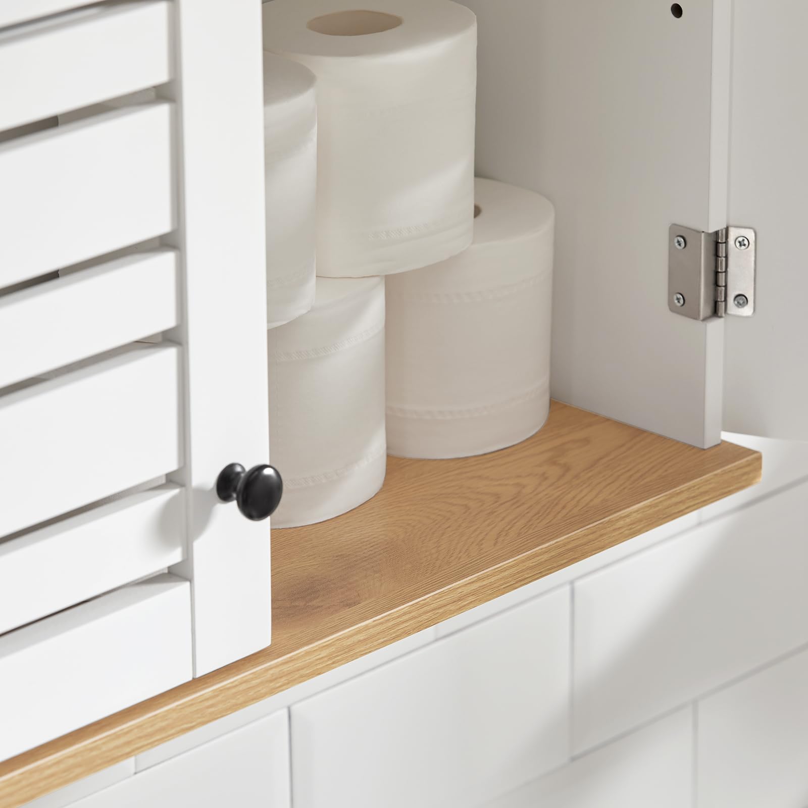SoBuy Meuble Haut Salle de Bain Armoire Suspendu avec Portes Persiennes et Étagères Réglables Etagere Murale pour Salle de Bain, Cuisine et Entrée Armoire à Pharmacie, Blanc, 60x56x19cm BZR42-W