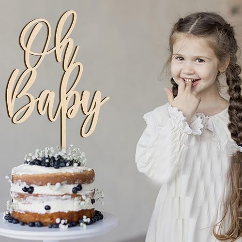 Miniatura 8 de Oh Baby Cake Topper  Decoración de madera de gran tamaño para pastel de baby shower, para temática rústica, fiesta de revelación de género,