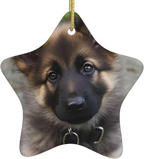 Christmas Tree Ceramic Hanging Pentangle Christmas Ornament with Gold Ribbon Cute German Shepherd Ceramic Ornaments for Home Star Shape Crafts Christmas Tree Decorations for Holiday