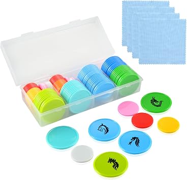 DLUGOPIS 100 Pcs 1 Inch Dry Erase Tokens Game Tokens Set Dry Erase with A Storage Box and 4 Wipes Reusable Game Discs for Tabletop Games DIY Plastic Counters Chips 1Inch and 1.5 Inch