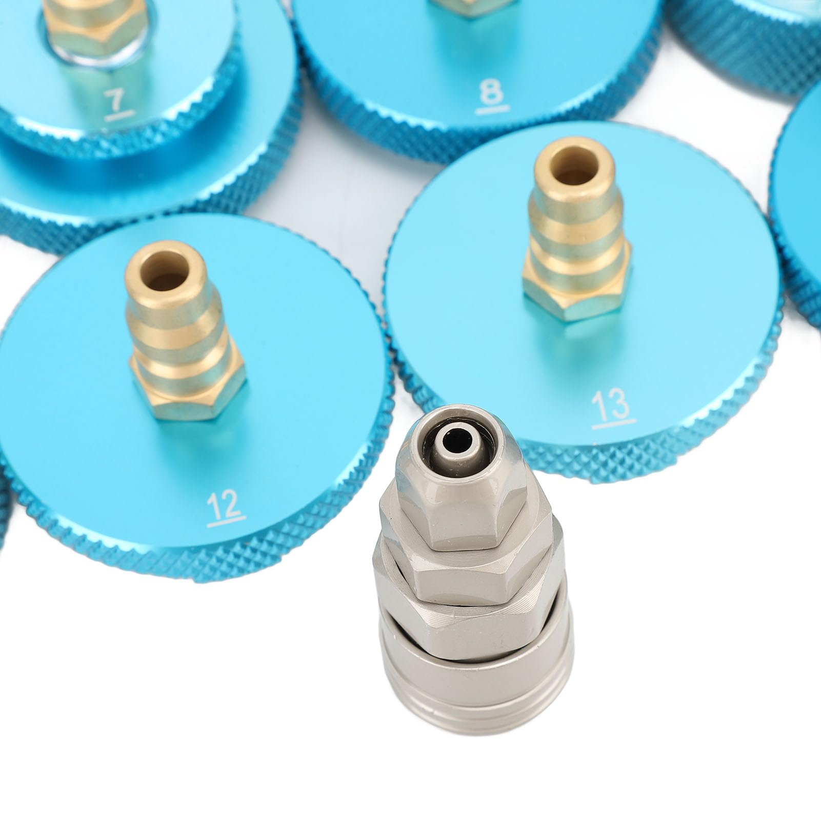 Bnineteenteam Narzędzie do Odpowietrzania Płynu Hamulcowego z 16 szt. Adapterami Zestaw Adapterów Cylindra Głównego ze Stopu Aluminium Zamiennik dla Niemieckich Japońskich Koreańskich