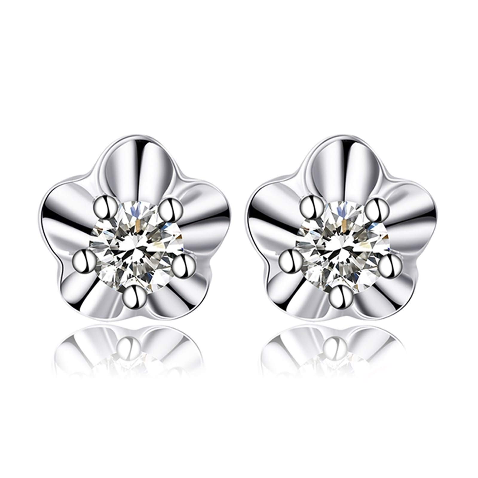 KnSam Echter Goldschmuck Damen Ohrringe aus 18K Weißgold, Blumen Form mit Diamant Damenohrringe Abendschmuck Ohrstecker