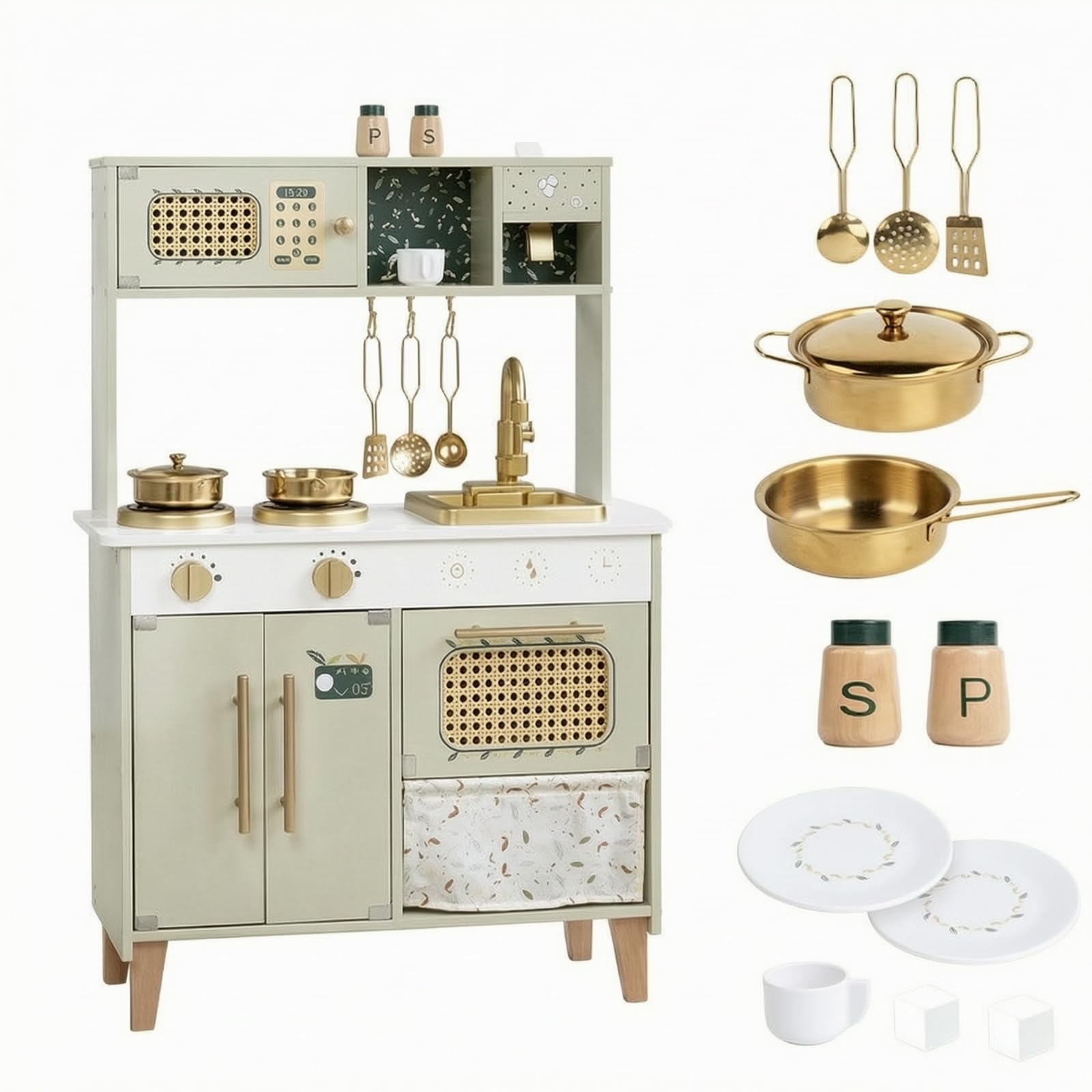 Cucinotta in Legno per Bambini Robusta Resistente, Giocattolo con Accessori, Scandinavo, in Legno, per Cameretta, stanza giochi, Asilo