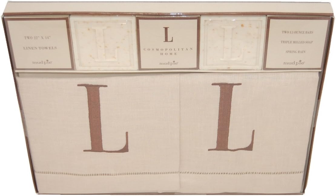 Mud Pie Initials Cosmopolitan Home Linen Towels and Soap Gift Set, Letter O