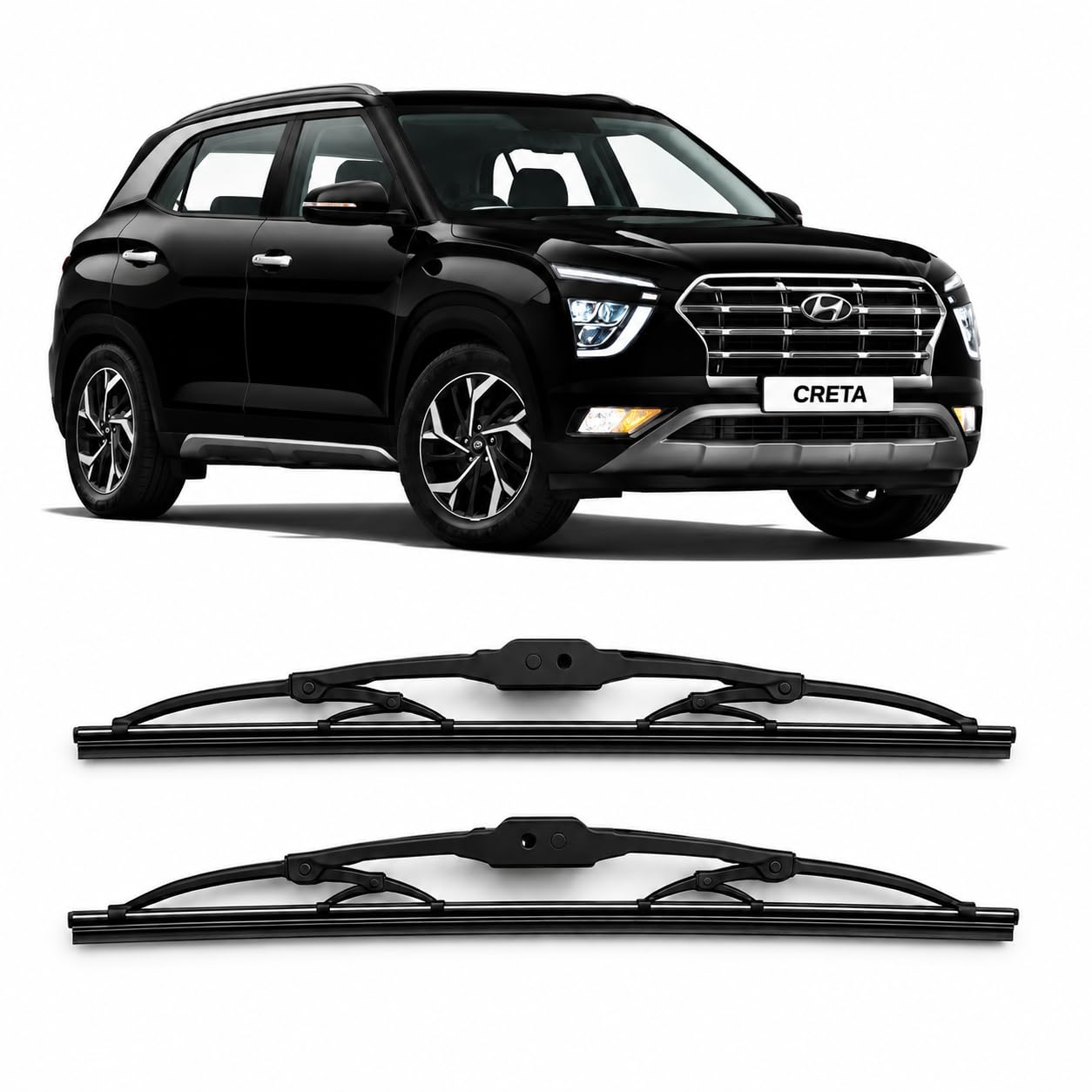 windshield wiper blades compatible with hyundai creta 2020-2024 | front windshield wiper blade set | heavy duty metal frame (set of 2)