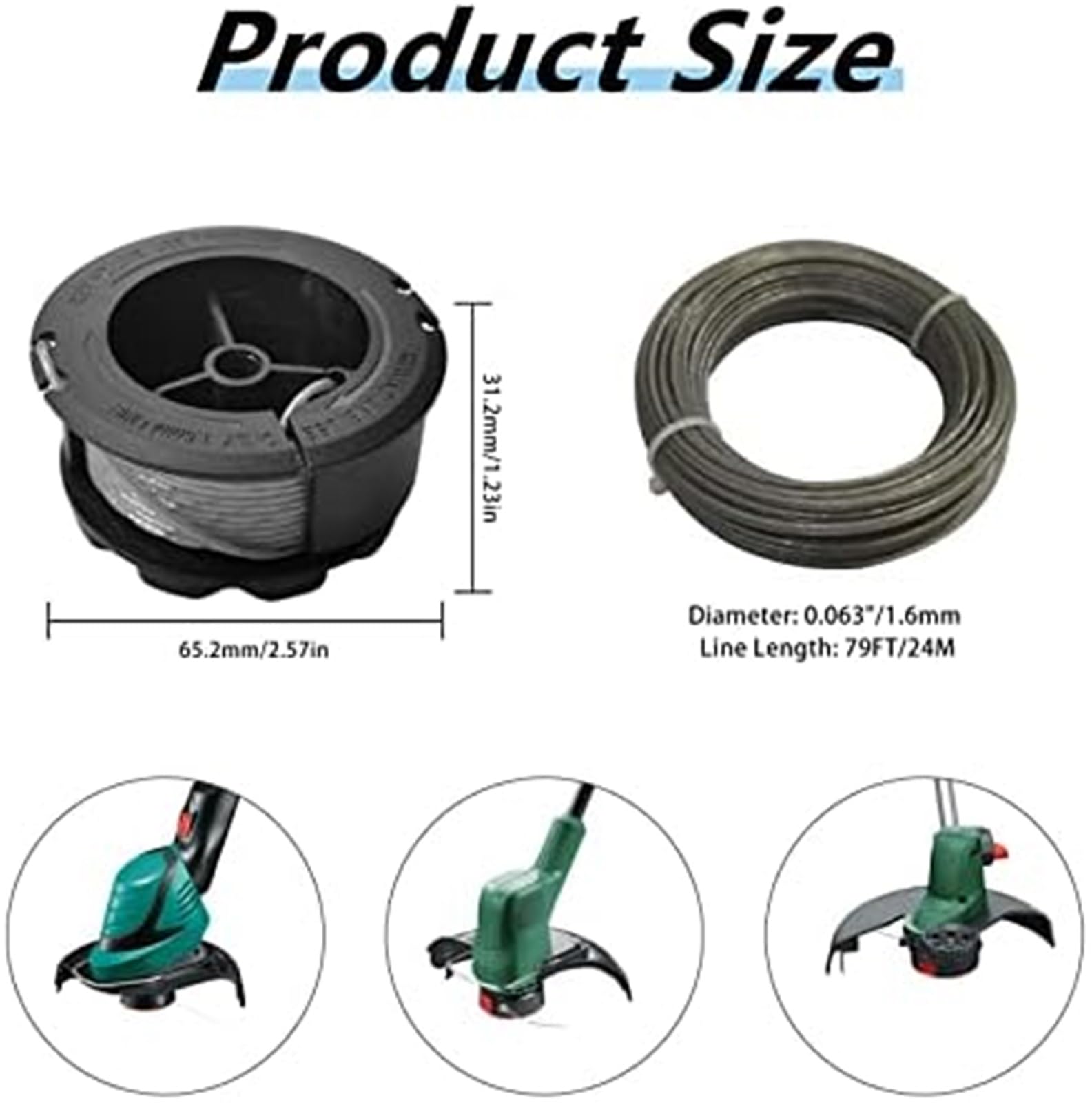 Wivplex Carrete para cortacésped F016800570 Carrete de Repuesto para cortacésped, Hilo de cortacésped de 1,6 mm x 6 m, para Corte de césped Universal 18 18-26 18-260(Black 2 1)