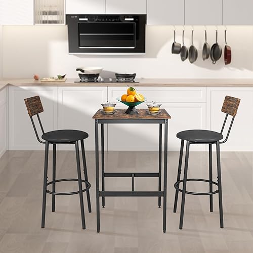 Miniatura 8 de Juego de mesa de comedor y sillas de 3 piezas para cocina, mesa de bar cuadrada y taburetes de poliuretano para 2, juego de mesa auxiliar de altura