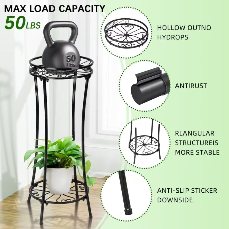 Miniatura 3 de Soporte para plantas para interiores y exteriores, 2 niveles y 29 pulgadas de alto, de metal, resistente al óxido, soporte redondo de múltiples