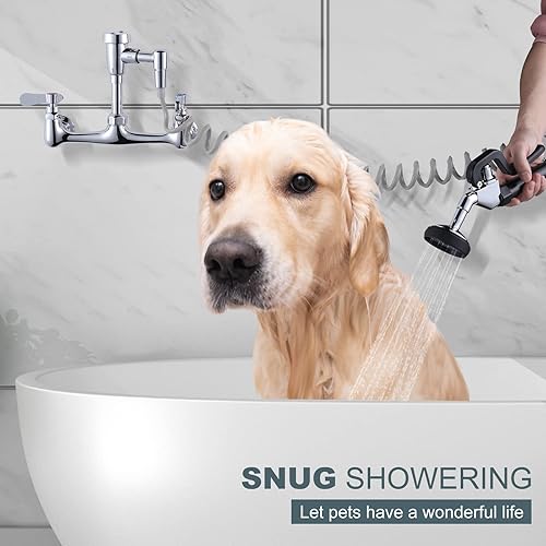 Miniatura 3 de Grifo de aseo para mascotas, grifo de mezcla de centros de montaje en pared de 8 pulgadas, unidad de aseo de mascotas de latón con válvula de