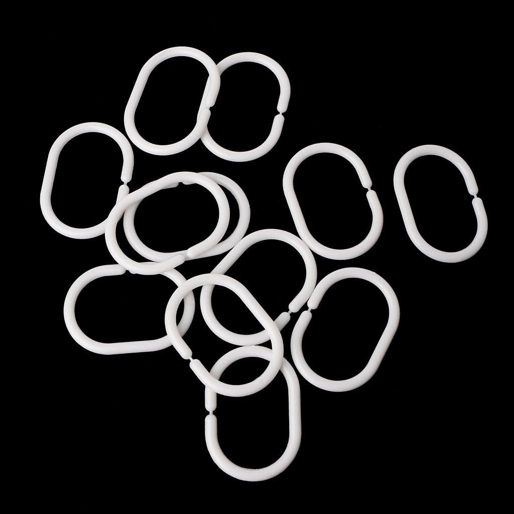 12Pcs Strong Bendable C Hanging Shower Curtain Rod Hanger White Curtain Rings with Clips 1 Inch Brushed Nickel