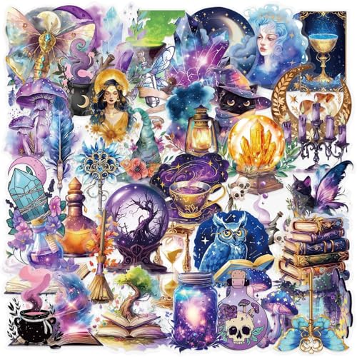 50 Pieces Magic Stickers for Transparent Scrapbooking, Witchy Crystal Aesthetic
