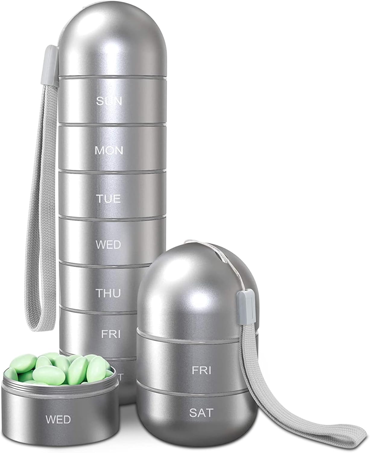 Wisfunlly Weekly Pill Organizer, 7 Day Portable Pill Box Metal