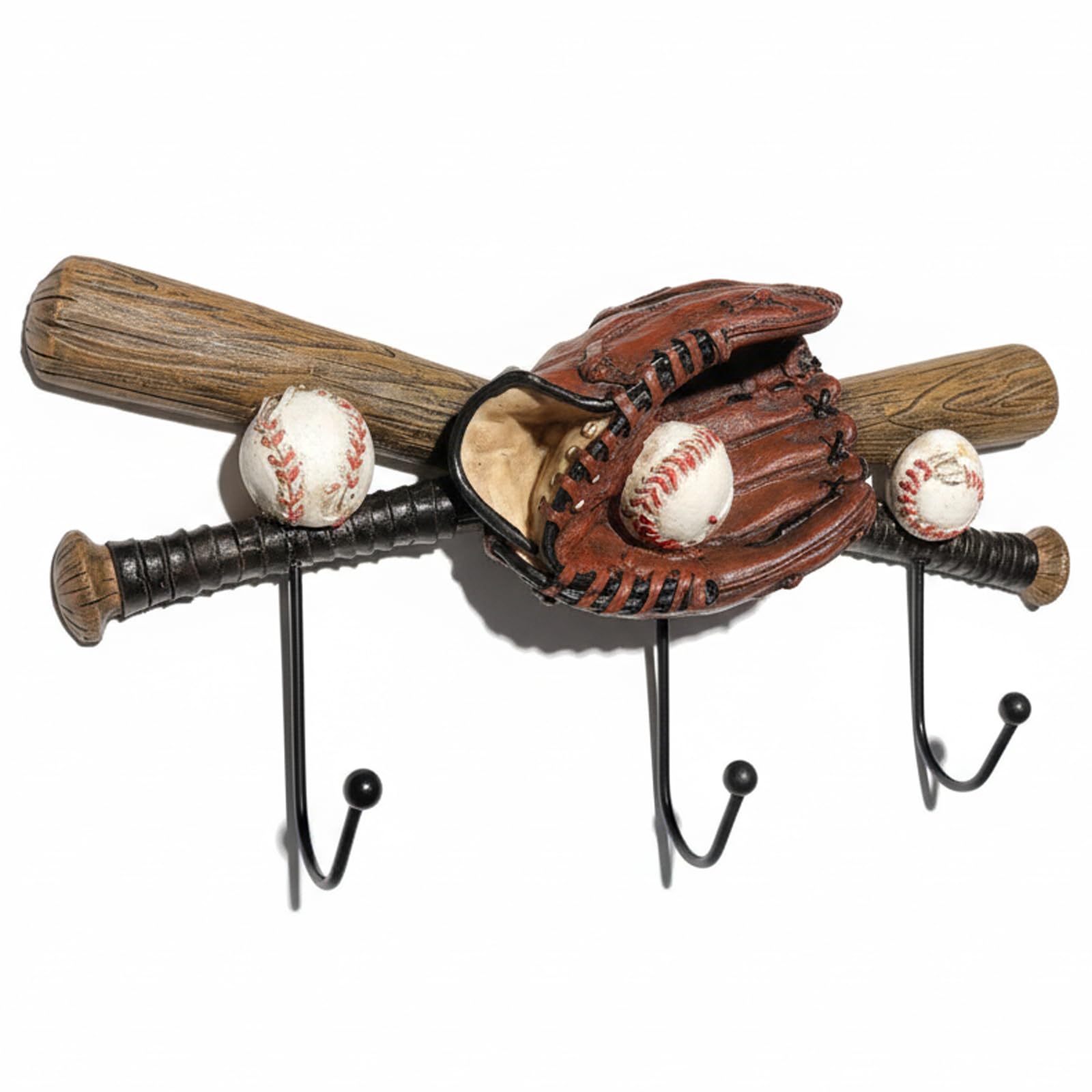 Photo 1 of Le-Fation Baseball Coat Rack - 3 Hooks, Resin, Brown