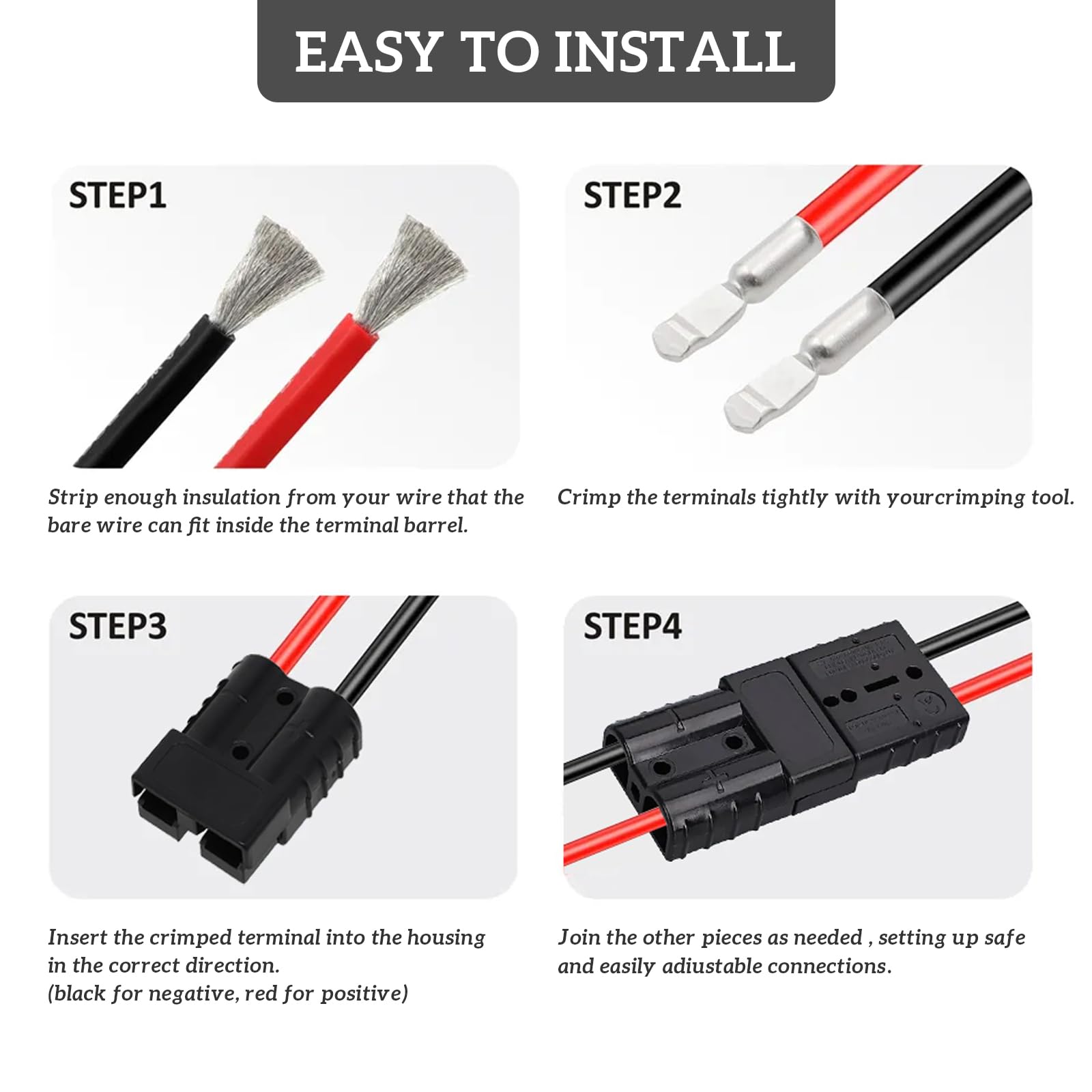 Eagles 50 Amp Power Connector Plug,10PCS 50A/600V Quick Connect/Disconnect Wire Harness Plugs For 7/8/10/12 AWG Wires, Recovery Winch, Trailer, Includes Terminal Pins (Grey - View #6