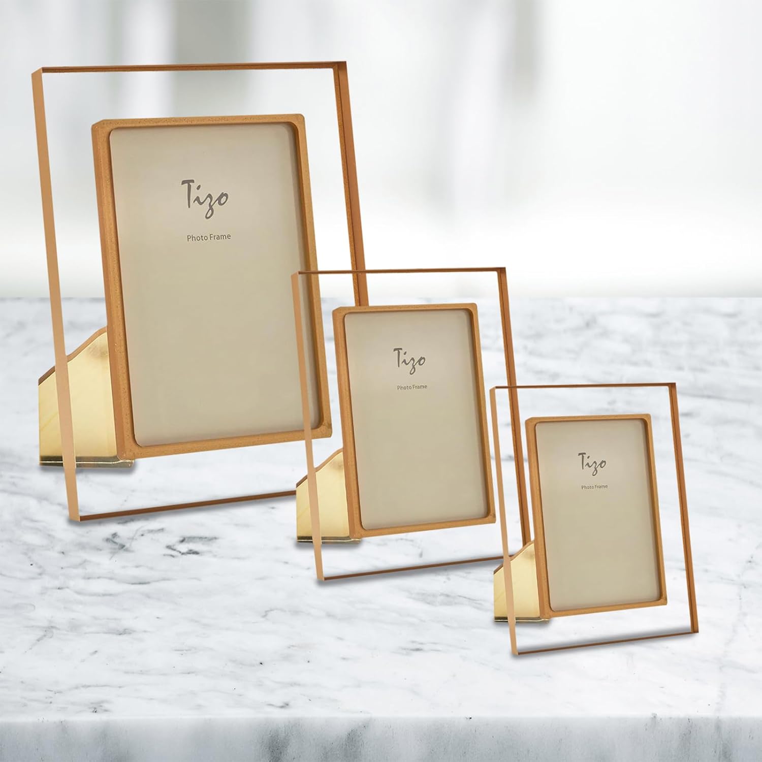 TIZO Design 8x10 Lucite Double Border Picture Frame, Boutique Quality Photo Frame (Gold)