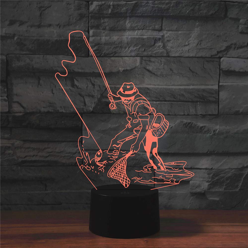 Luce Notturna 3D 'Go Fishing' Per Bambini – Lampada LED Acrilica Con Telecomando E 16 Colori – Regalo Compleanno Per Piccoli Amanti Della Pesca – Ricarica USB - 4