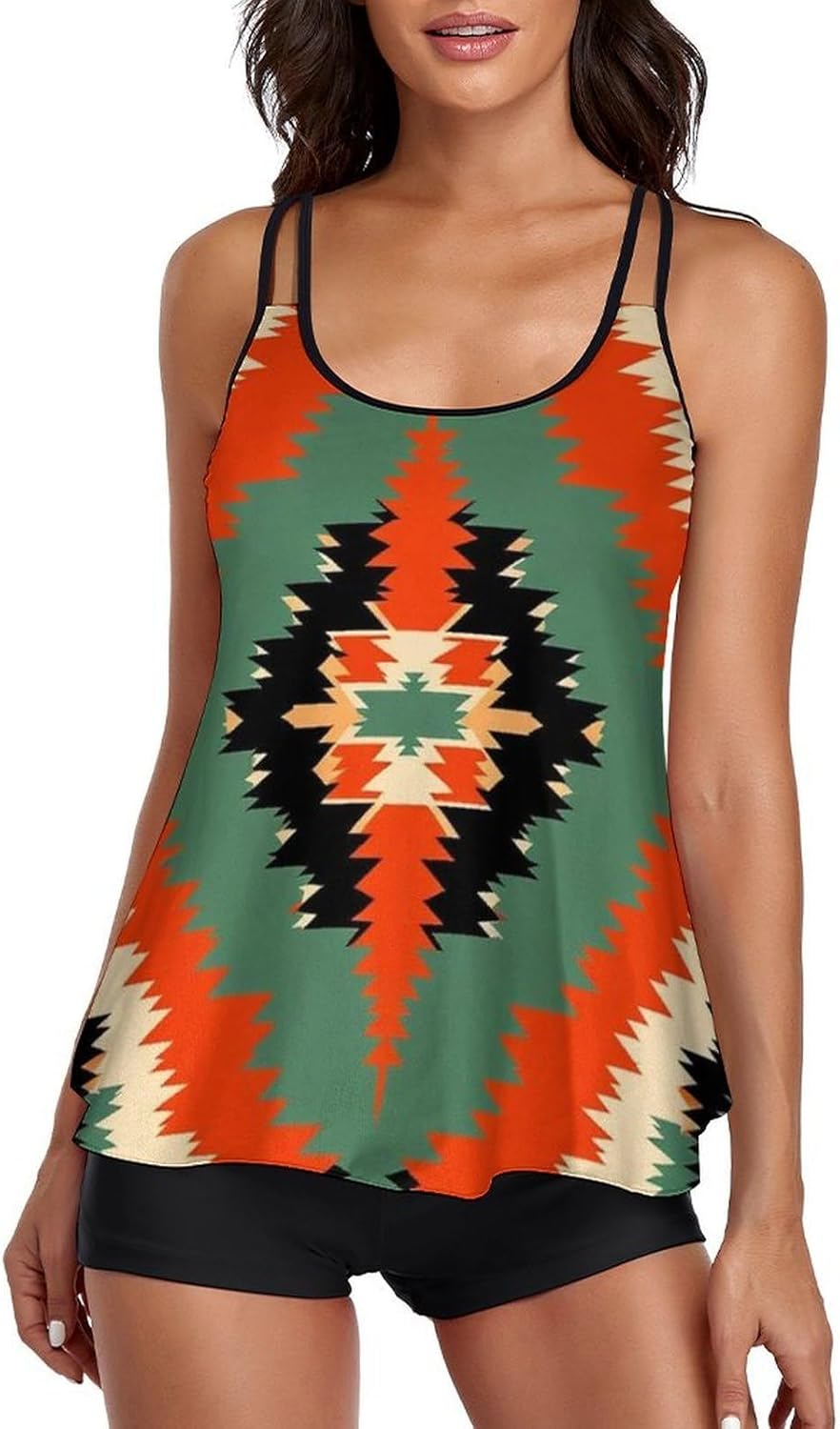 Women's Fashion Tankini Bathing Suits, 2 Piece Tummy Control Swimwear for Beach and Spa