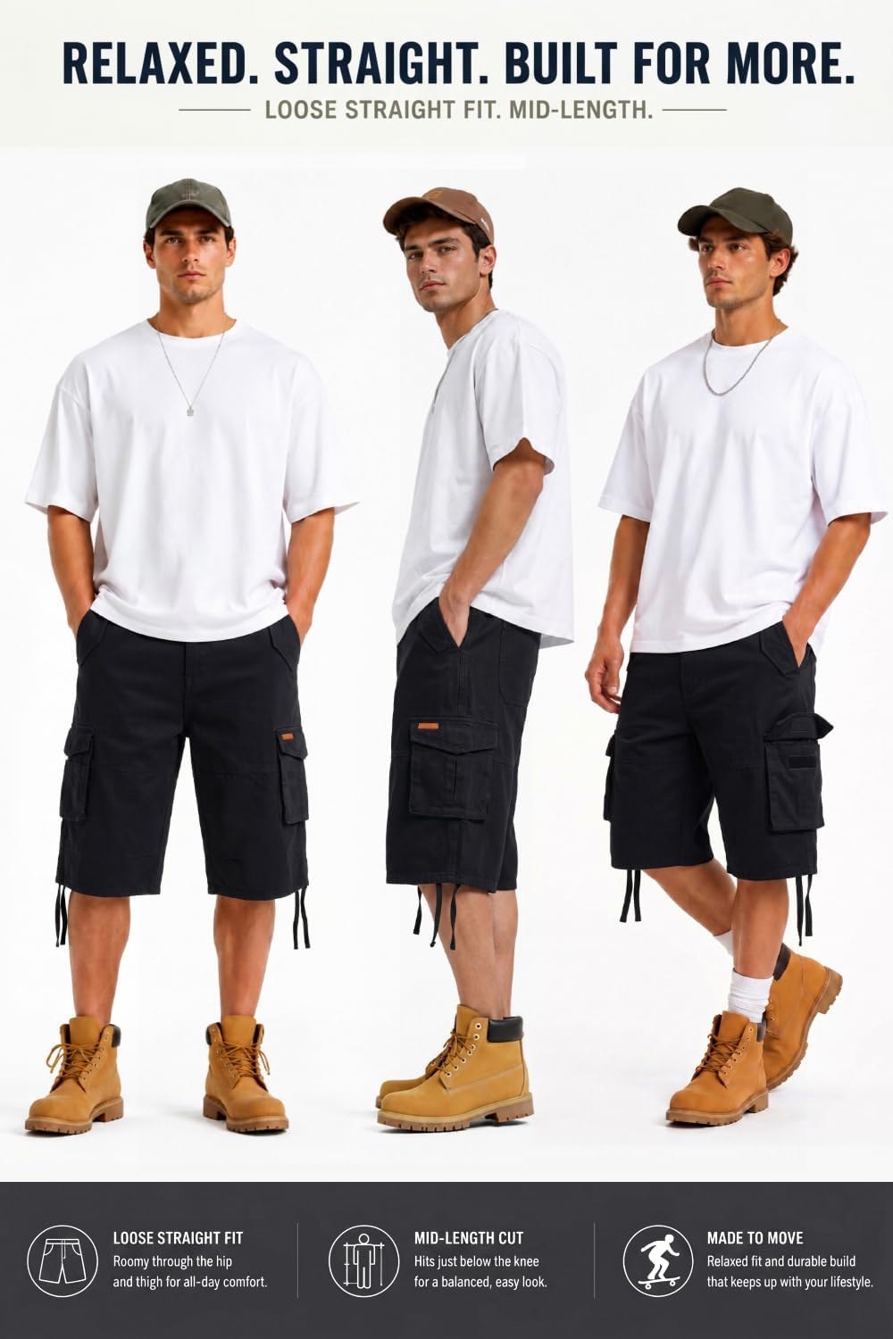Heyfanee Mens Cargo Jean Shorts Relaxed Fit Below Knee Length Work Jorts Elastic Waist