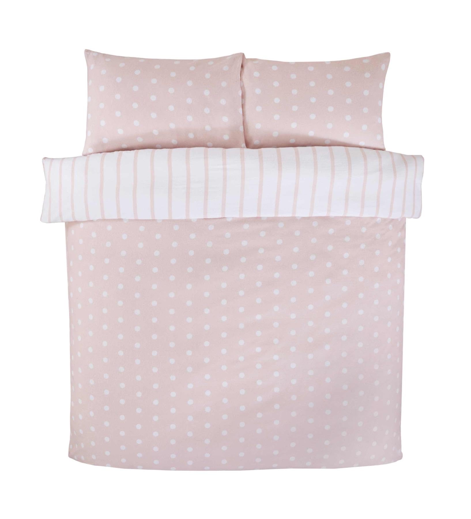 Rapport Home 180 Threadcount Spots & Stripes Brushed Microfibre Duvet Cover Set Single Blush, Pink - Image 3