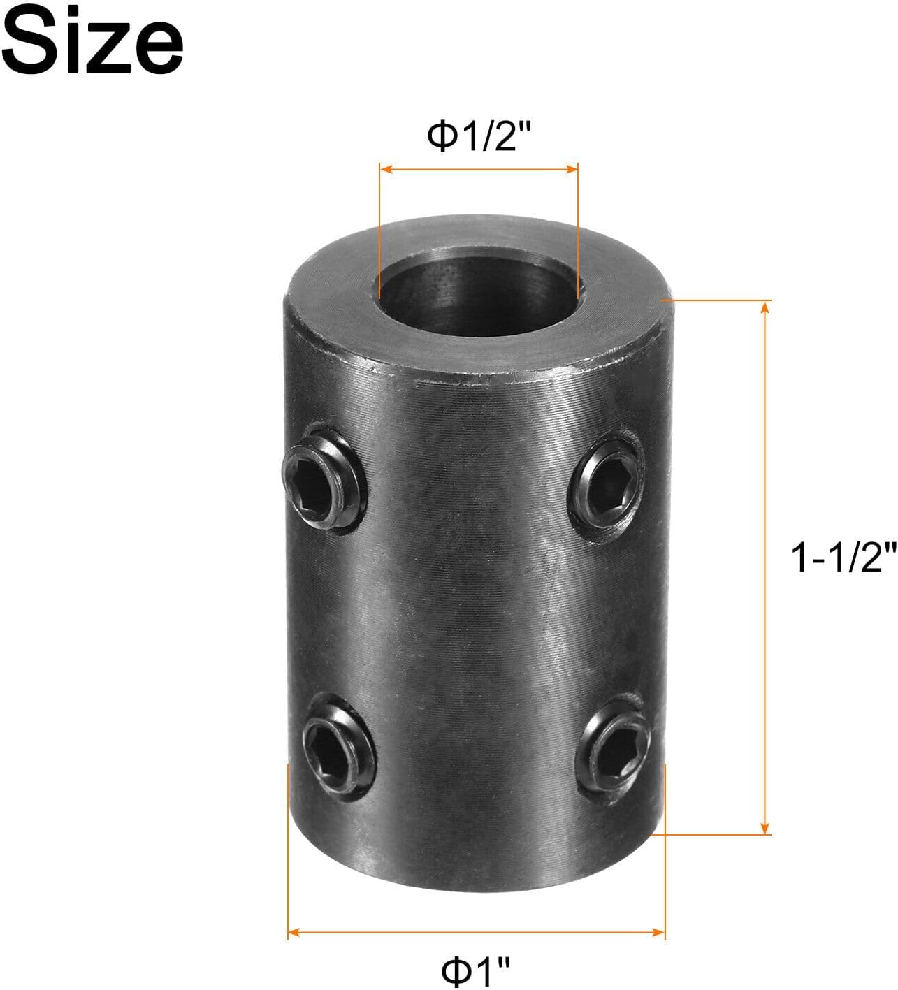 Toolparts And Accessories 2pcs Shaft Coupling 1/2" Bore 1" OD 1-1/2" Length Rigid Coupling 4 Set Screws (#CN#130824-10186)