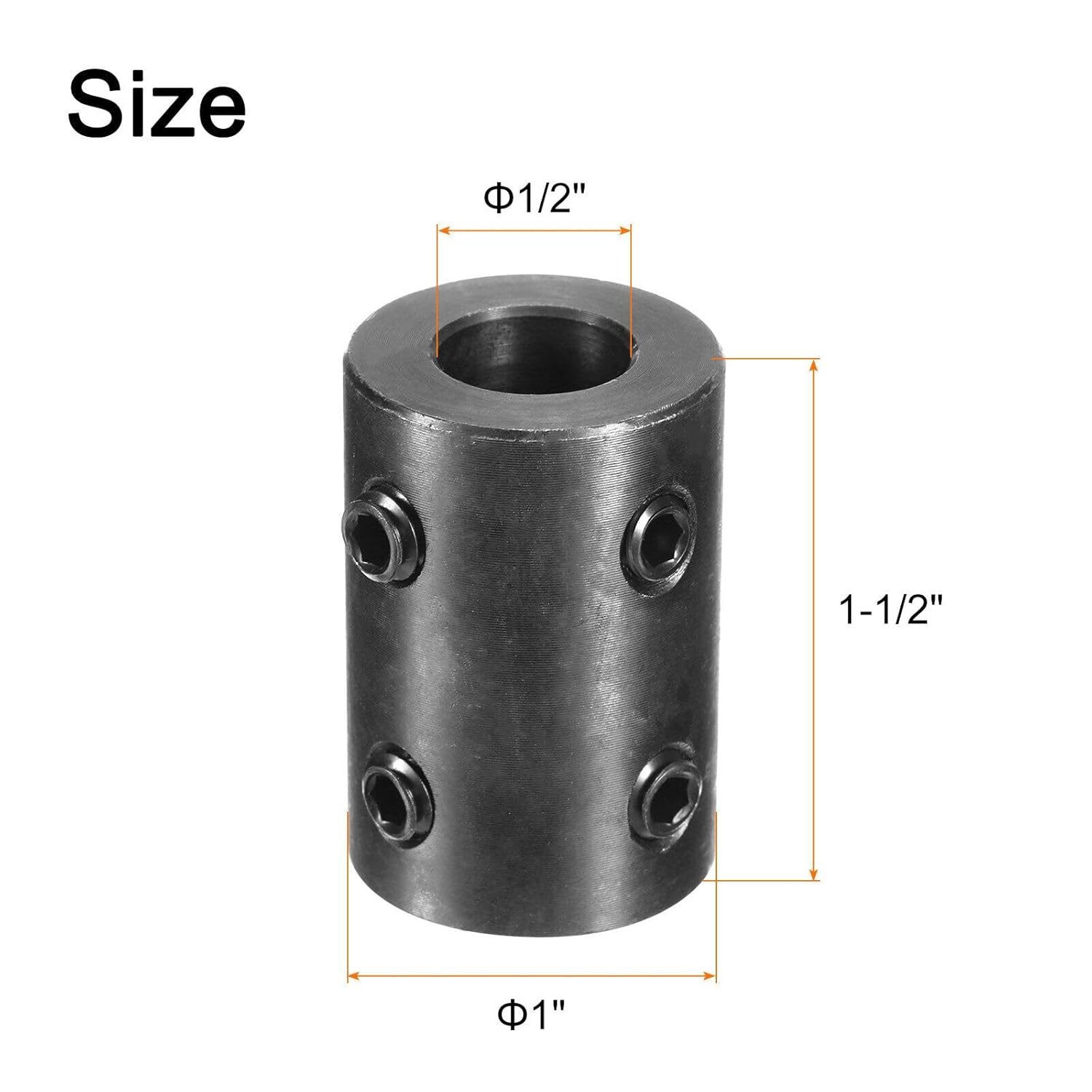 Tool Parts and Accessories Shaft Coupling 1/2" Bore 1" OD 1-1/2" Length Rigid Coupling (4 Set Screws) (#CN-140824-12531)