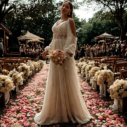 Women Boho Strap Lace Wedding Dress Long Sleeves Dress A-Line Bridal Gown with Adjustable Straps Formal Dress for Engatement3