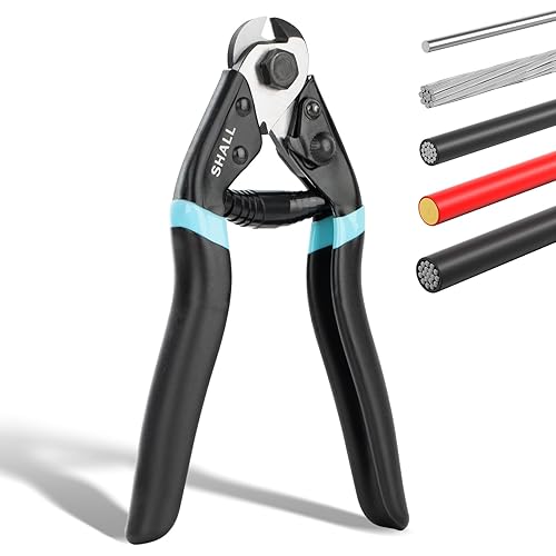 SHALL Cable Cutter, 7-1/2 inch Wire Rope Cutter Heavy Duty for Cuttng Up to 5/32", Chrome Vanadium Steel Jaw for Hard Wire Ropes, Steel Wires, Aircraft Cables, Railing, Metal Fence, Bike Bicycle Brake