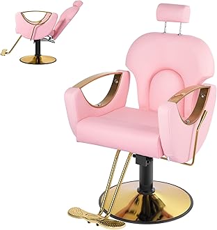 Pink Salon Chair for Hair Stylist, Barber Chairs for Barbershop, Reclining Styling Salon Hair Armchair with Hydraulic Pump, 360°Rotation, 130°Recline, Height Adjustable(Pink)