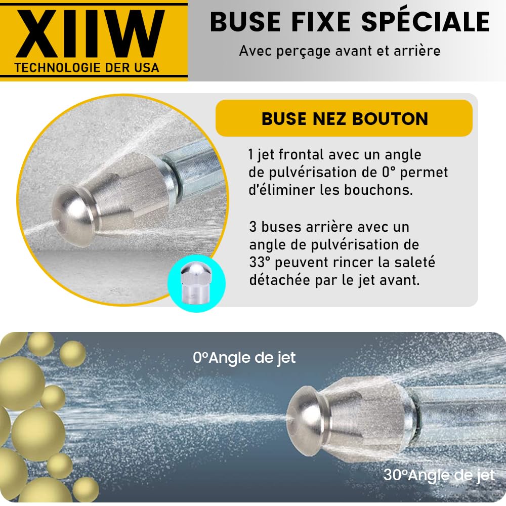 XIIW Tuyau Déboucheur Canalisation 30m 240bar Compatible avec Kärcher K2-K7 | avec M22 Adaptateur, Buses Rotatives et Fixes, Tuyaux pour nettoyeurs haute pression, Kit Furet Pro Deboucheur Canalisation