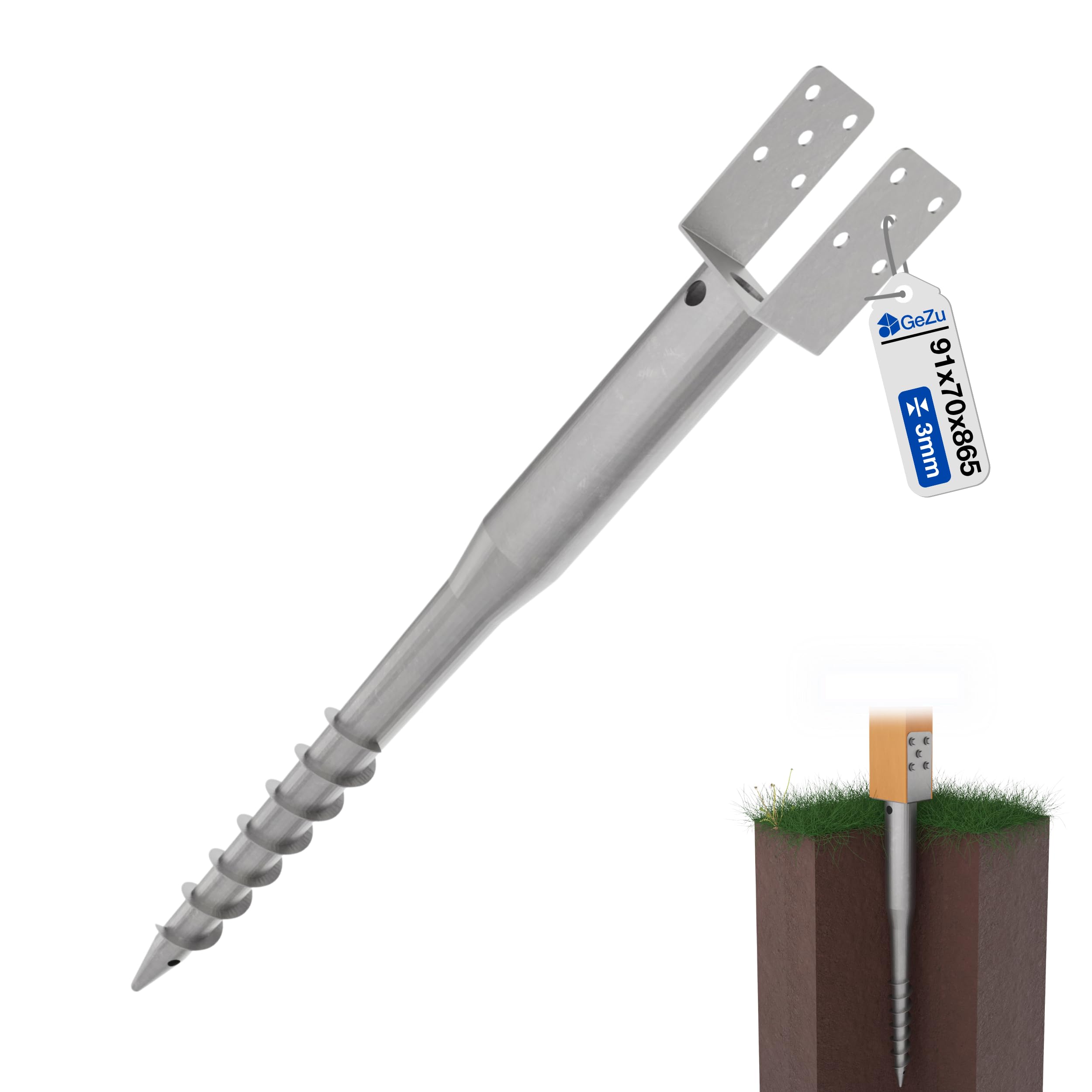 GeZu Impex Ground Screw 102 x 102 x 865 mm Hot Dip Galvanised Set of 4 Single Screw Floor Sleeves, Pole, Support Legs — view 24