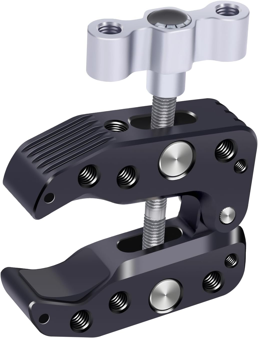 Universal Camera Clamp 10-60mm with 1/4"-3/8" Threads & Positioning Holes - Multi-Angle Adjustable Clamp for DSLR, Bike Handlebar, Desktop Streaming (Lightweight Aluminum Alloy) 62019