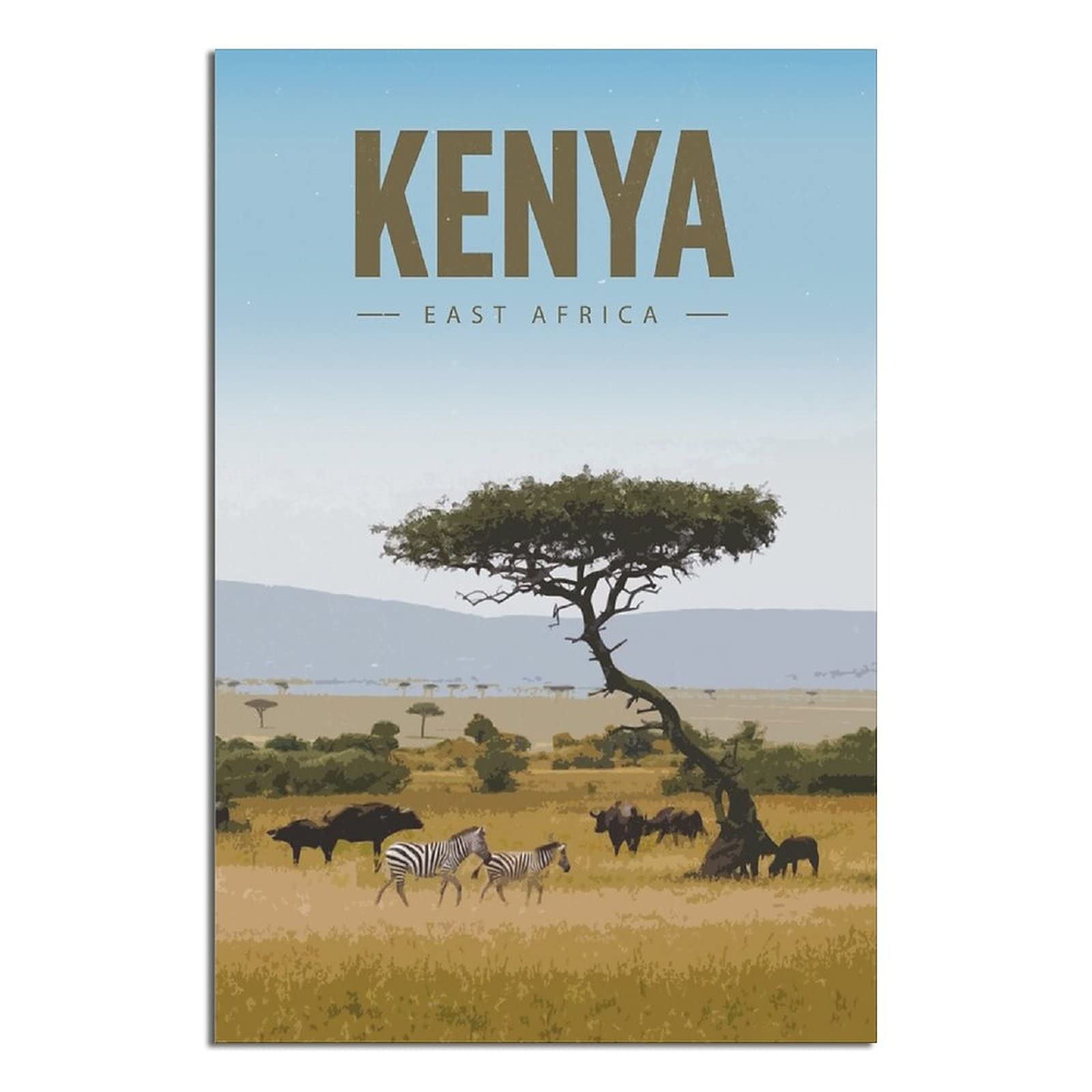 Metal Tin Sign Kenya East Africa Wildlife Vintage Travel Tin Sign Vintage Rustic Decor Cave Coffee Shop Bar Bedroom Home Wall Decor Nostalgic Tin Sign 15x30cm