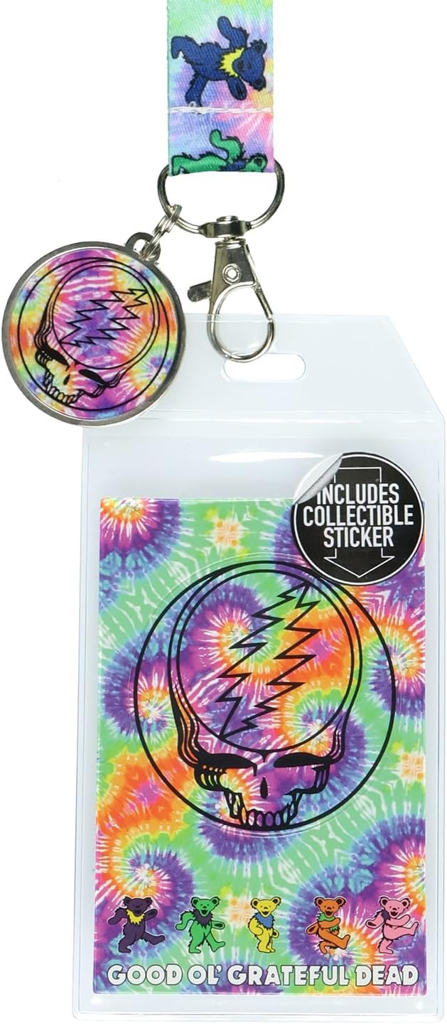Grateful Dead Lanyard Tie-Dye Dancing Bears Clear ID Badge Holder Keychain (Pack of 2)