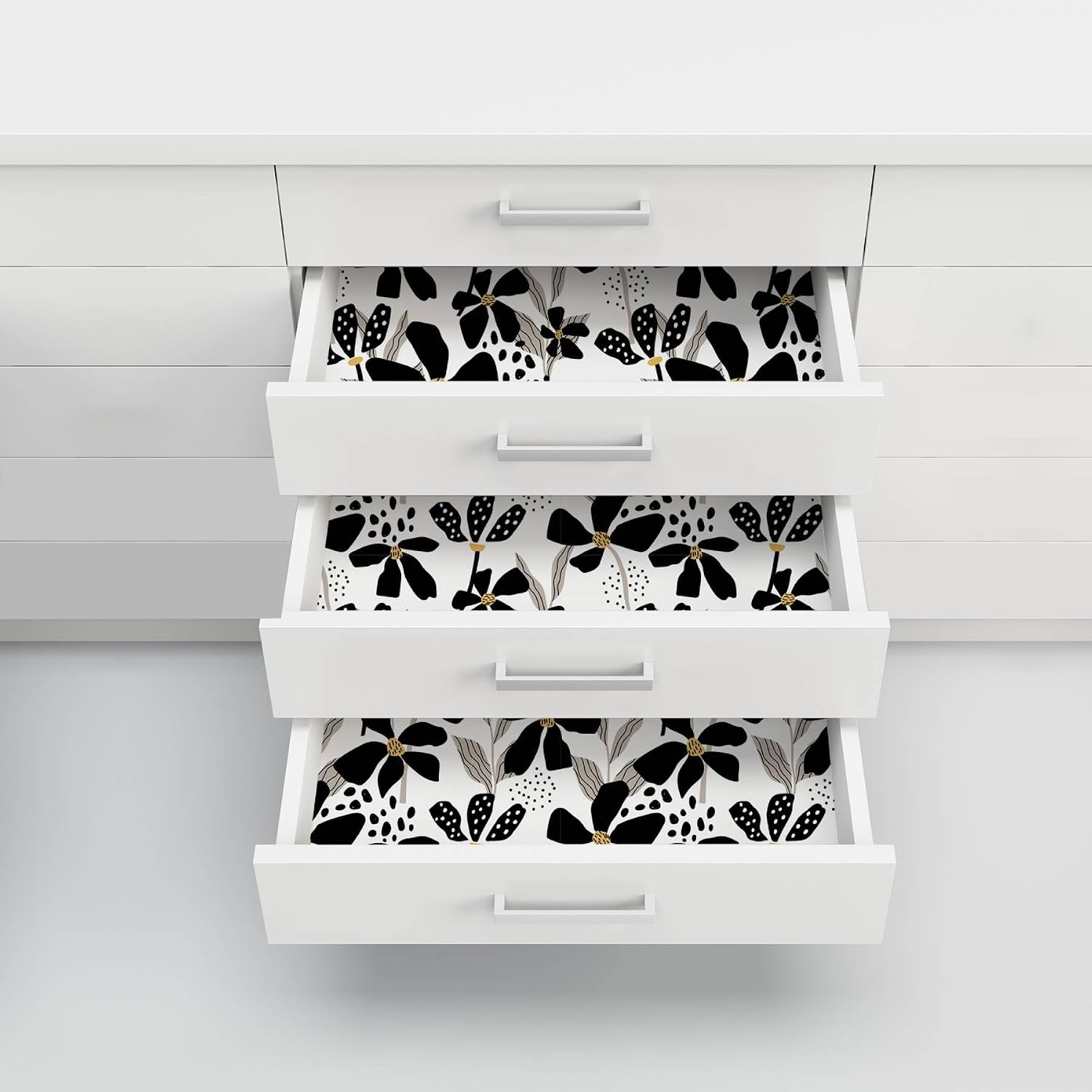 Black White Floral Peel and Stick Wallpaper Wildflower Self Adhesive Wallpaper Removable Contact Paper Stick on Wall Paper for Kitchen Bedroom Bathroom
