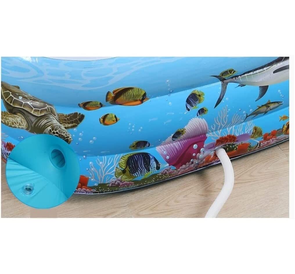 Planschbecken Aufblasbare Pool Schwimmbecken Sommer Wasser Spaß Badewanne 4 Ring Blau Rechteckig Aufblasbares Planschbecken Garten(120x91x75cm)