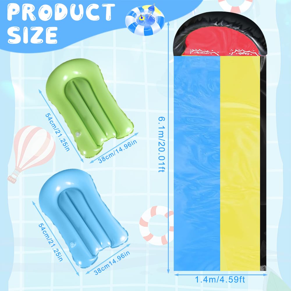 240x55in Toboggan Aquatique, Toboggan d'eau avec 2 Bodyboards, Oboggan d'eau Robuste pour Pelouse avec Arroseur Intégré, Jouets d'été pour Adultes et Enfants