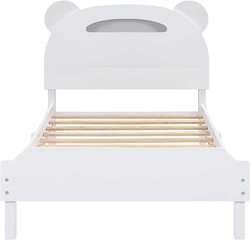 Miniatura 4 de Harper & Bright Designs Base de cama individual para niños, cama de plataforma de madera tamaño individual con cabecera en forma de oso, bonita cama