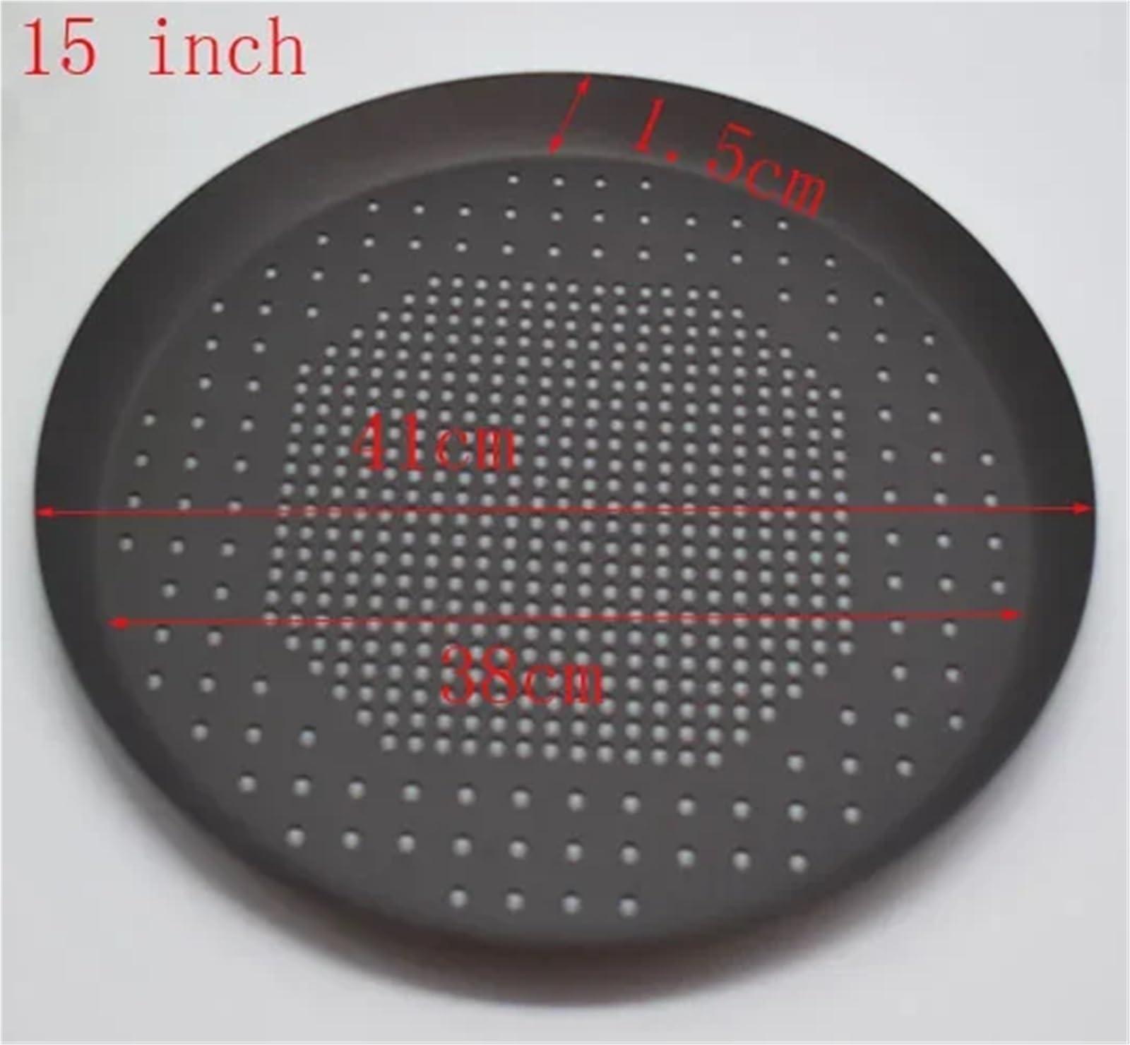 Plato Pizza,Base Pizza,Bandeja Pizza 1 molde redondo for pizza con agujeros for perforar, de aleación aluminio, for hornear panqueques, utensilios cocina(Black 15inch)