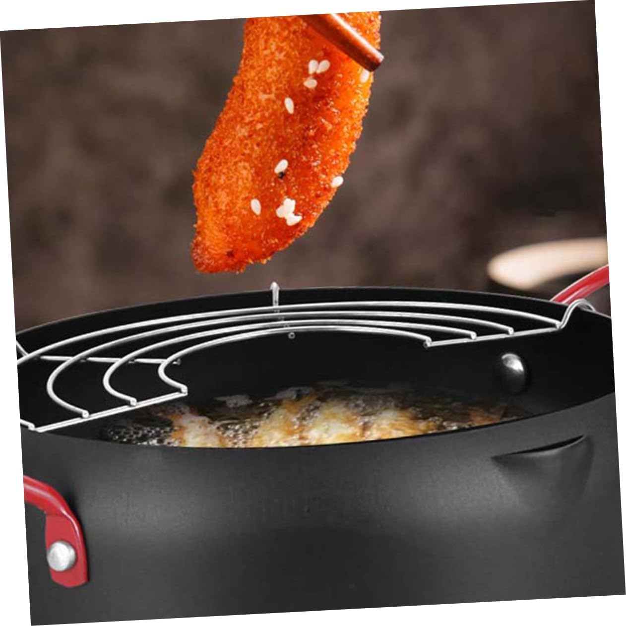 Healifty Japanese Frying Pot with Detachable Oil Drain Rack Premium Iron Fryer for Induction Gas Electric Stoves Handles Deep Frying Pan for Tempura and Chicken Wings