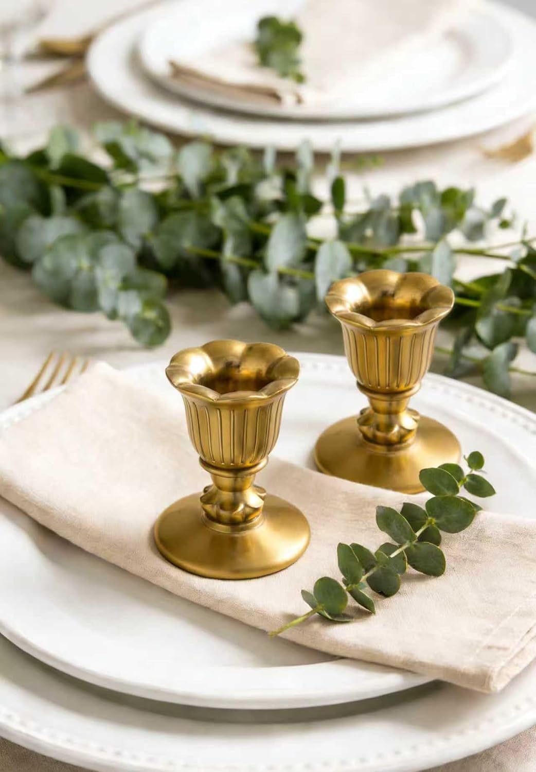 Vintage Brass Candlestick Candle Holders, Taper Gold Candle Stick Victorian Style for Dinner Room Table Centerpiece Wedding Reception Christmas Fireplace Decoration Home Decor Set of 6