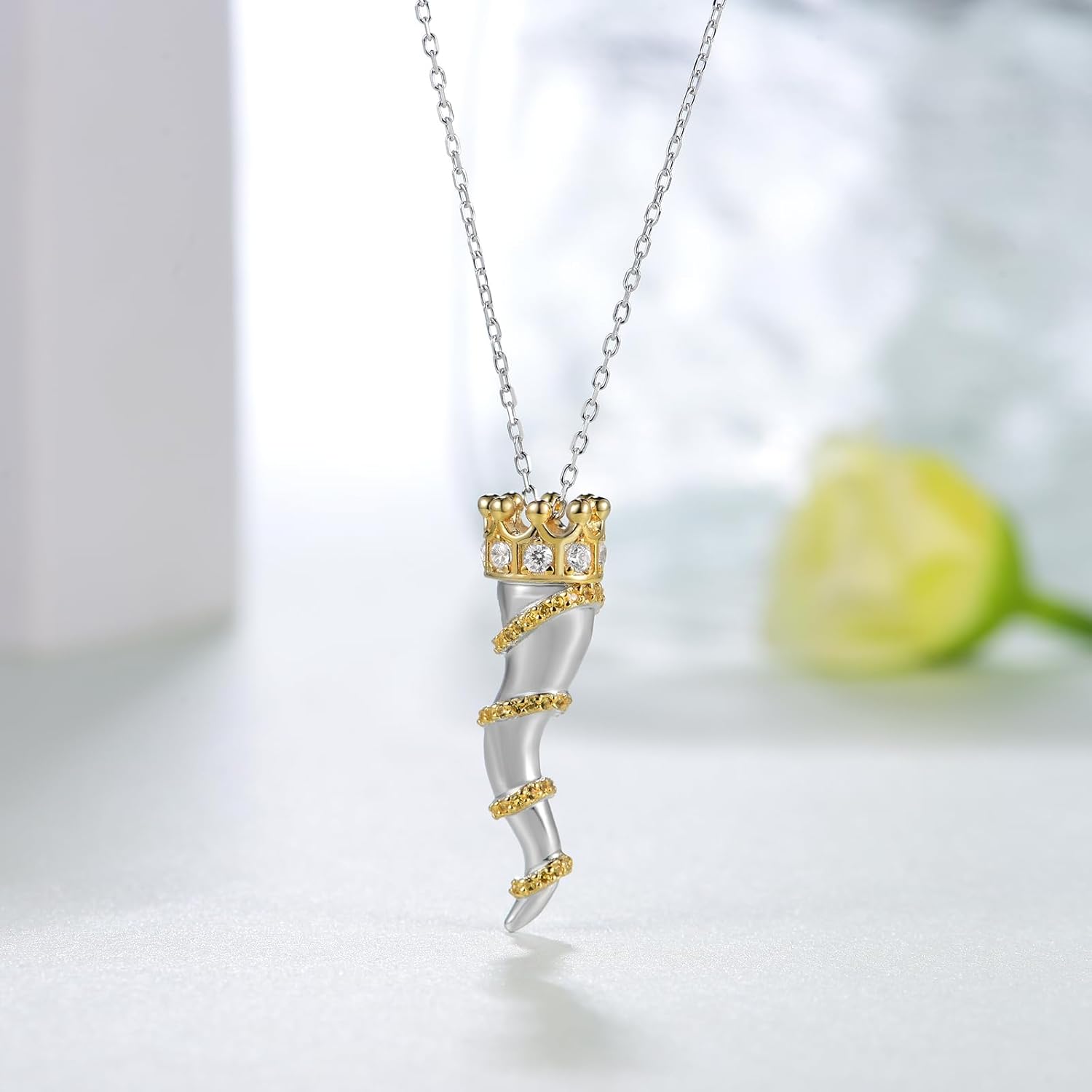 Italian Horn/Sword/Lotus/Mountain/Book/Key Necklace for Women Sterling Silver Gold Crown Necklace Gold Jewelry for Women - Image 2