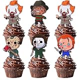 Fantasy Horror Manga Dessert Cupcake Topper Red Glitter Halloween Ghost Theme Decorations Supplies C