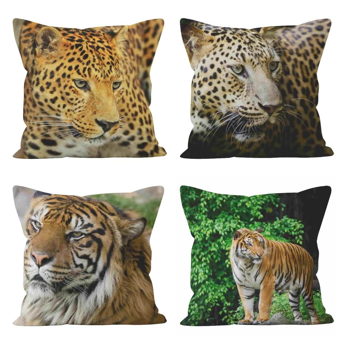 Lino Federe per Cuscini Sedie Cucina Federa Cuscino Sedia 50x50cm, Leopardo Fodere Cuscini Poltrona Copricuscino Letto Matrimoniale Divano da Salotto 4Pcs