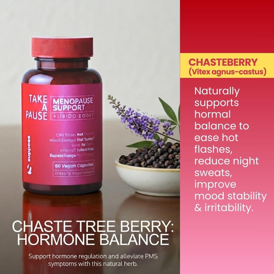 Vitex Chasteberry Supplement for Women – Non-Hormonal Menopause Support with Ashwagandha, Maca & Rhodiola – Hot Flashes, Night Sweats & Mood Support – Vegan, 60 Days Supply - Image 4