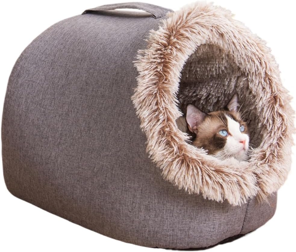 Winter Dog Bed Self-Warming Puppy House Cozy Cat Sleeping Tent Cave Beds Indoor Kitten Nest Kennel Hut for Small Medium Cats(Gray,19.7”X15.7”X13.4”)