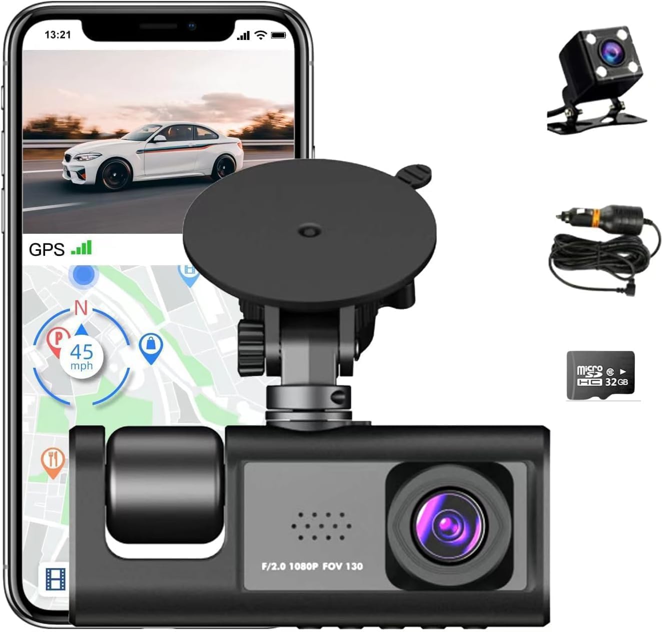 WENTCCIONDash Cam, Front and Rear Triple Lens Dash Cam 1080P Full HD Car Dash Cam with Iris G Sensor, Night Vision Loop Recording 170° Wide Angle