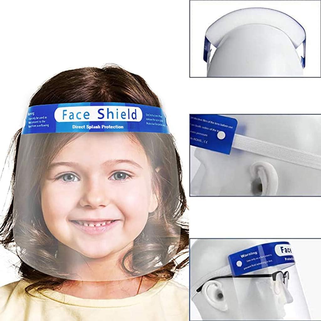 Kids Full Face Protective with Clear Vision Shields, Adjustable, Lightweight Reusable Children Anti Air Dust Eye Mouth Covering Transparent Breathable Windproof Dustproof Elastic Band (5PC)