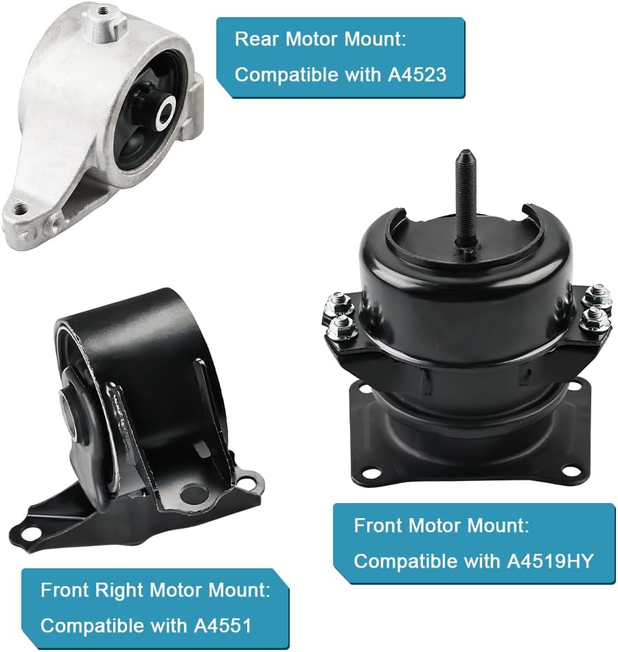 JDMON 3Pcs Engine Motor & Transmission Mount Kit Replacement for Acura MDX, Honda Pilot 3.5L V6 2001-2006, Compatible with A4519HY, A4519, A4551, A4533, A4523, 50820S9VA01, 50810S3V003