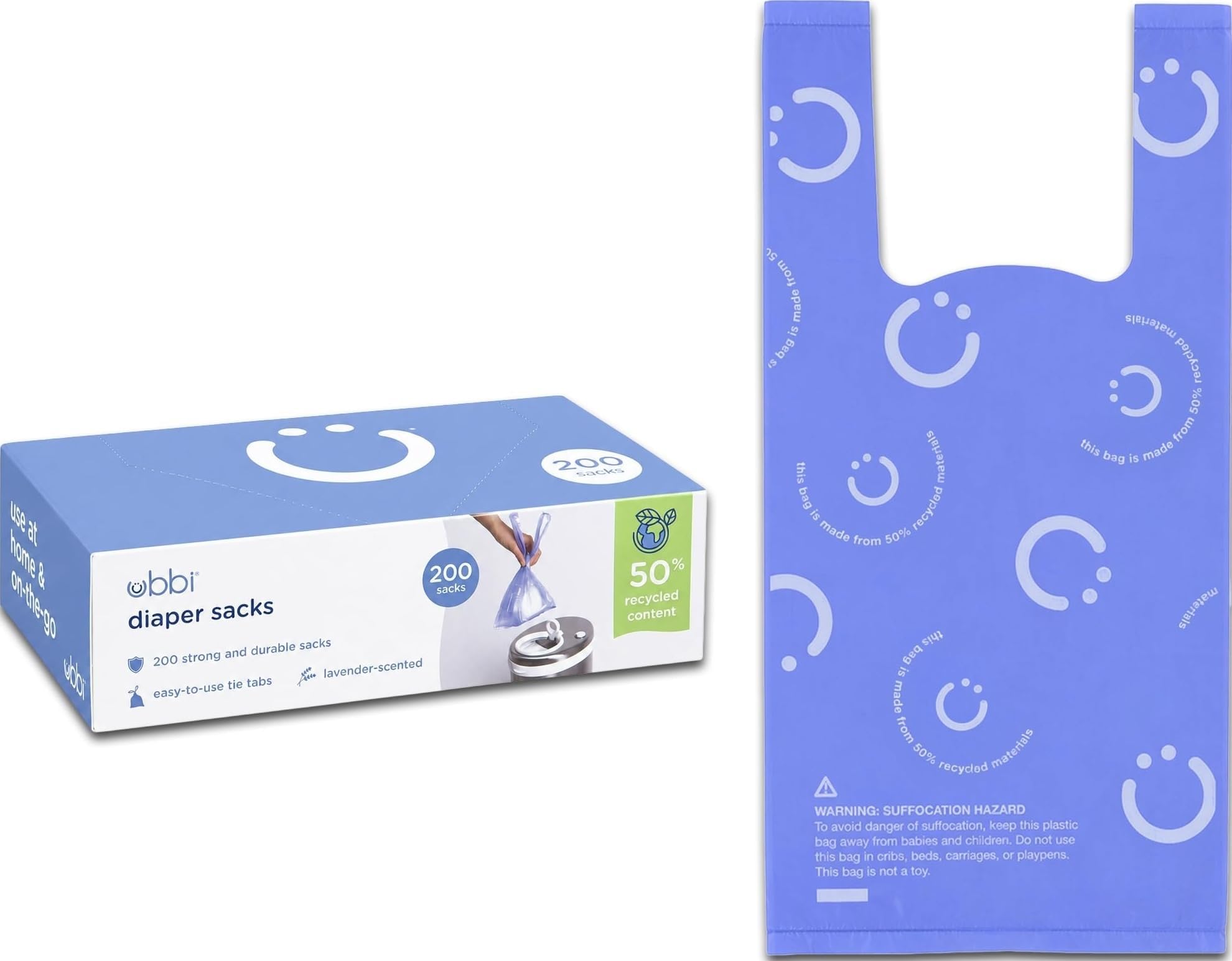 Ubbi Disposable Diaper Sacks, Lavender Scented, Easy-To-Tie Tabs, Diaper Disp...
